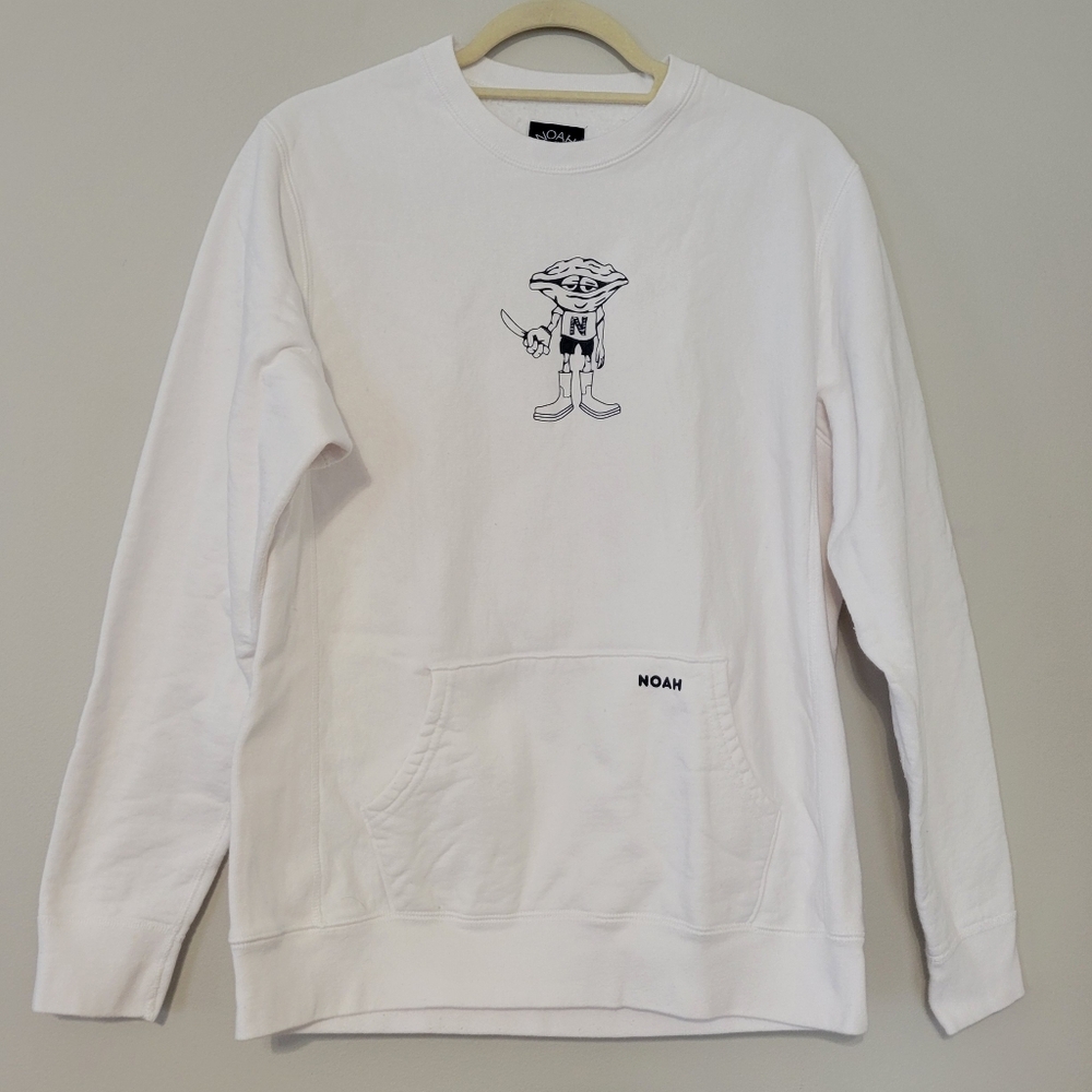 NOAH Oysterman Crew Neck Sweatshirt Men MEDIUM Oyster Graphic‎ Kangaroo Pocket